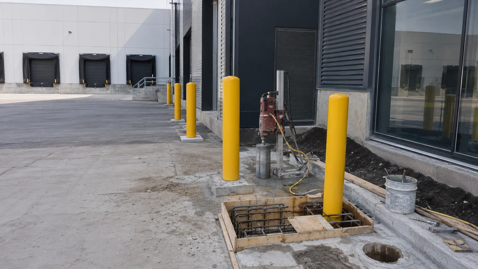 Bollard Installation in Ajax, Ontario, self-performed and completed by Harrowgate Group