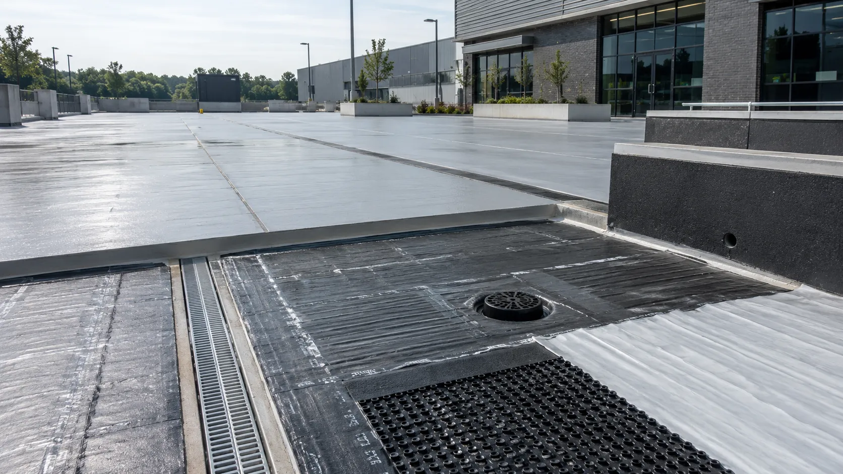 Deck and Plaza Waterproofing in Aurora, Ontario, self-performed and completed by Harrowgate Group