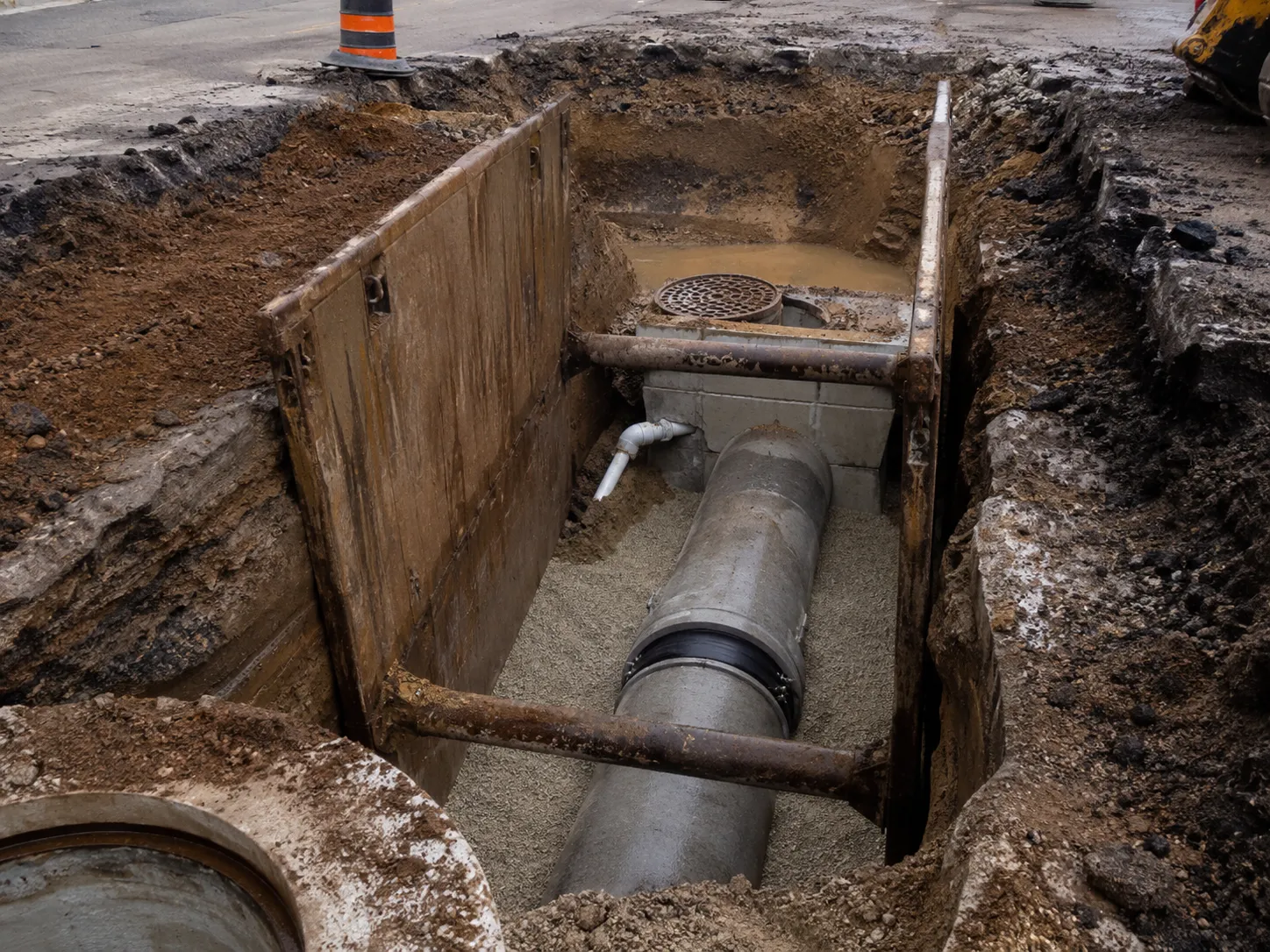 Emergency Sewer Repair in Pickering being built and completed on site by Harrowgate Group